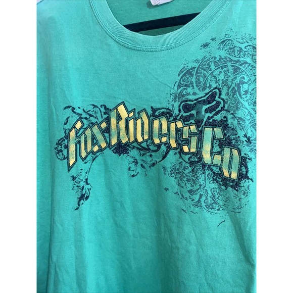 Fox Short Shirt Mens Extra Large Vintage Green Riders Co 100% Cotton - Picture 3 of 6